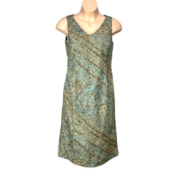 Peruvian Connection Pima Cotton Teal Brown Sleeveless Dress Plus 16 - Picture 1 of 7